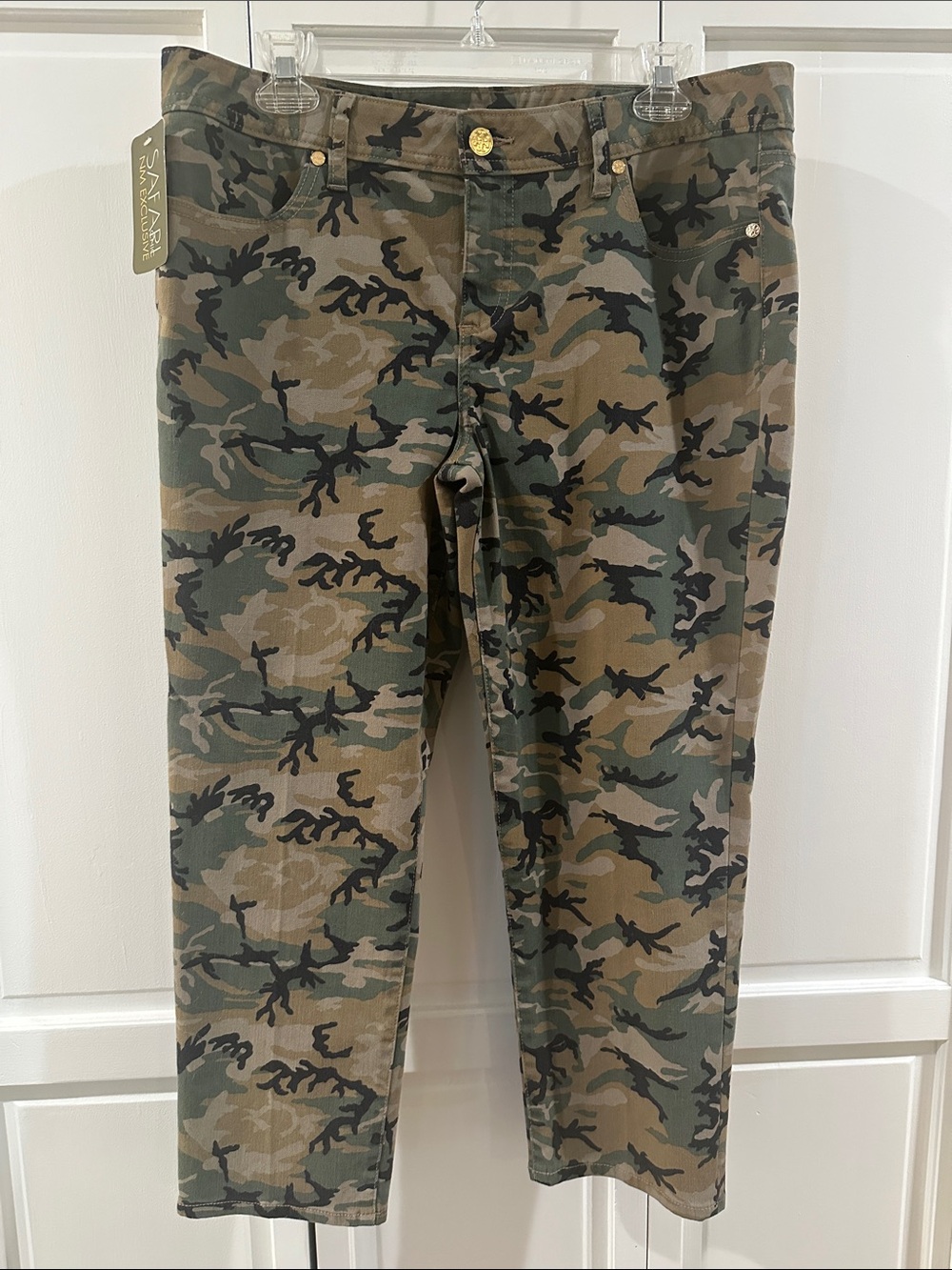 Tory Burch "Safari Chic" Green Camouflage Cropped Jeans - NM Exclusive, Size 32